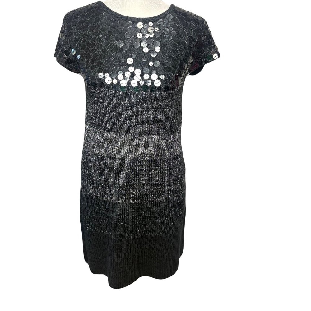 Lapis Women’s Sequin Embellished Knit Dress M Black/Silver Goth Glam Elegant VTG